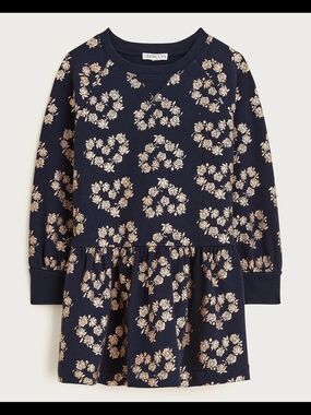 Crewcuts Girls Sweatshirt Long Sleeves Dress, 7, Blue/ Mettalic Rose Gold